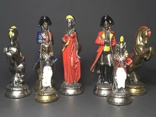 Ilya Hand Painted Napoleon Chess Set, Metal, Made In Italy, 19/57, COMPLETE 