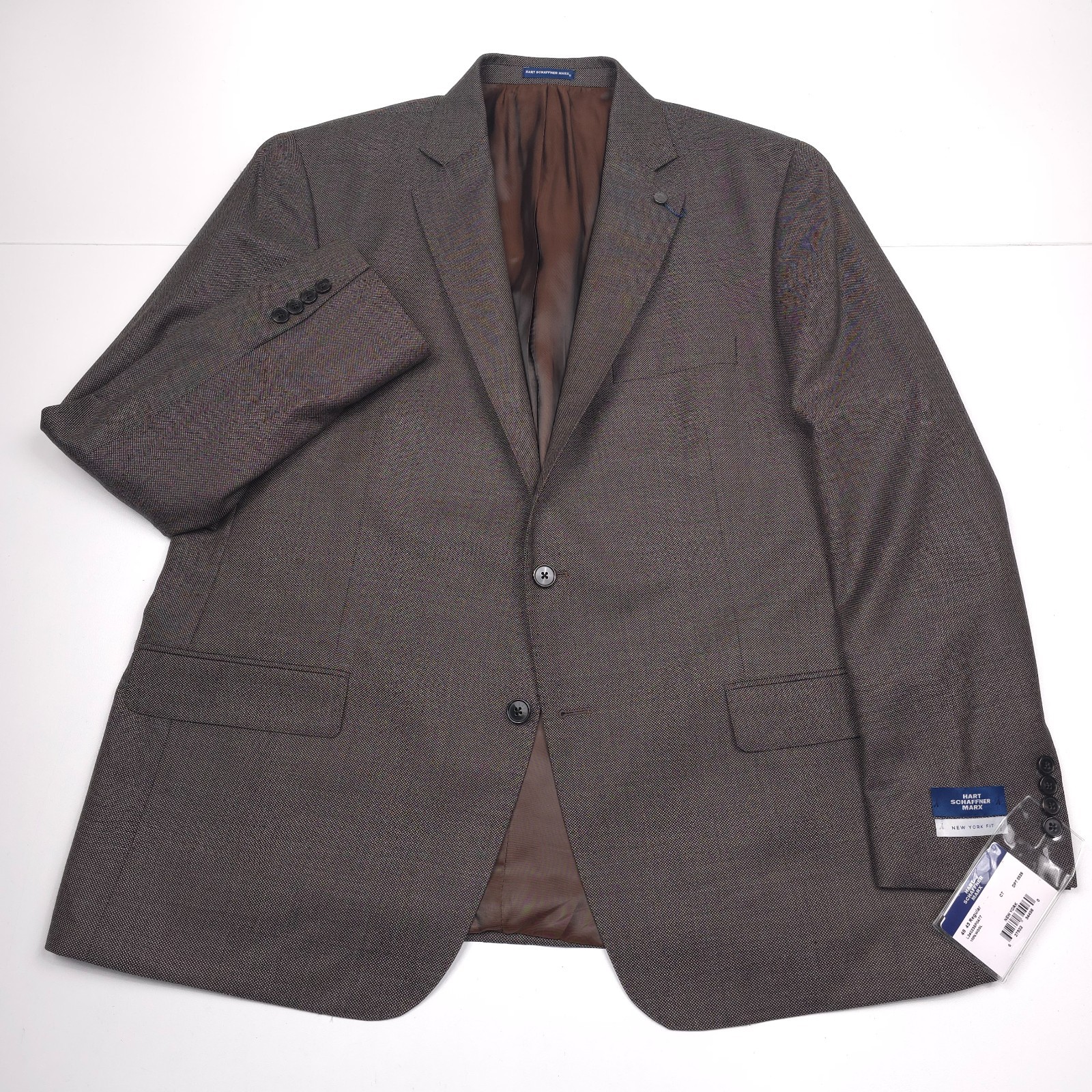 Hart Schaffner Marx Suit Jacket Mens 48R NY Fit Brown Wool Birdseye Blazer