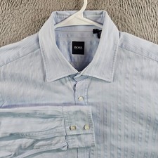 Boss Hugo Boss Dress Shirt Men XL Button Up Long Sleeve Light Blue Striped