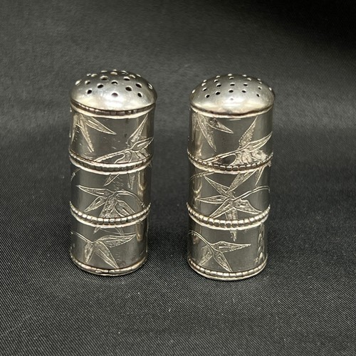 Vtg Japanese Sterling Silver 950 Bamboo Salt Pepper Mini Shakers 25g Meiji
