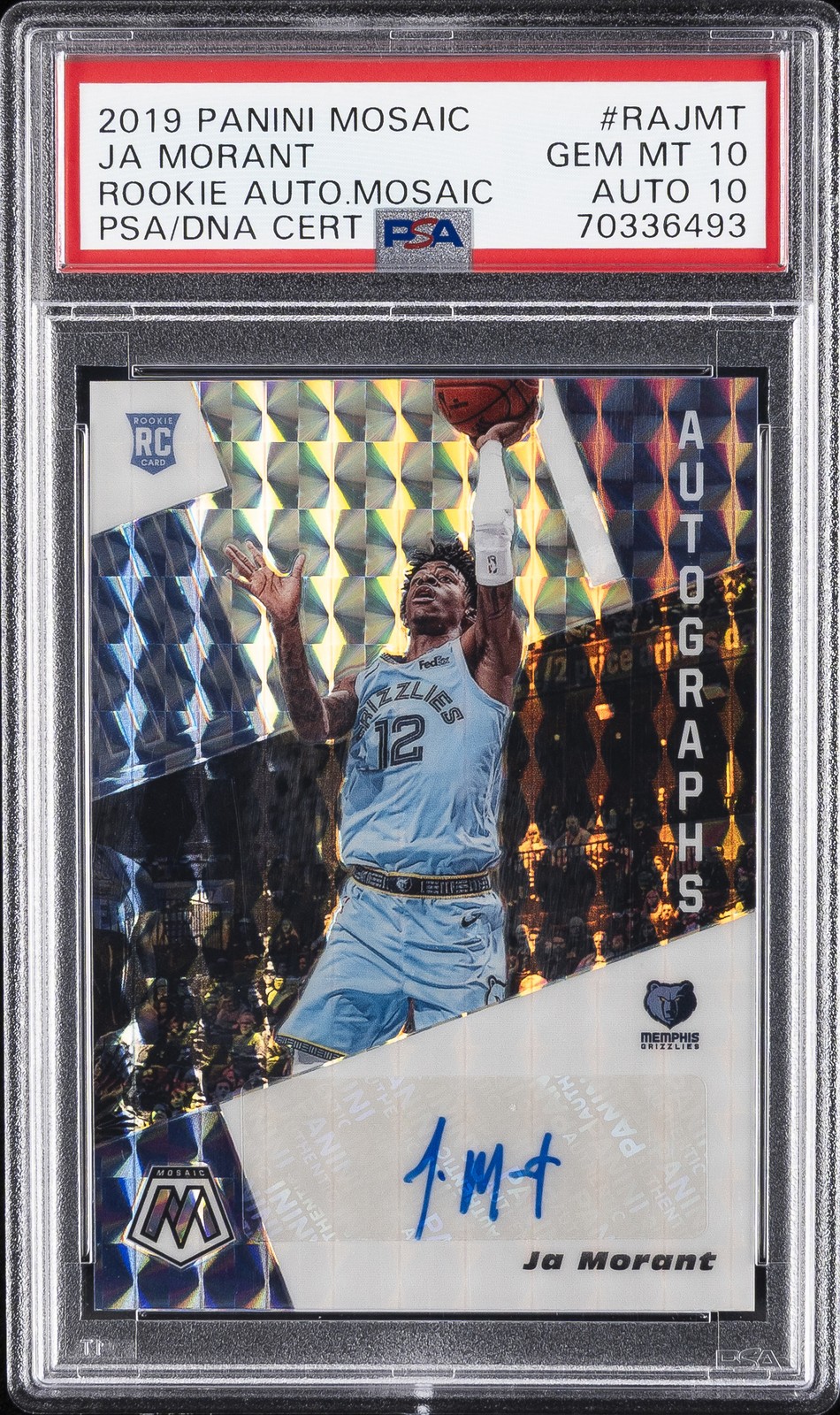 2019 PANINI MOSAIC ROOKIE AUTOS MOSAIC #RAJMT JA MORANT PSA 10 AUTO 10
