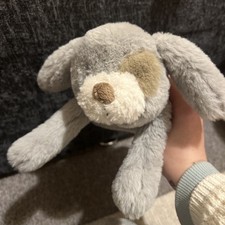 Mamas & Papas Laying Soft Toy Dog Plush Grey And Brown Very Soft And Fluffy