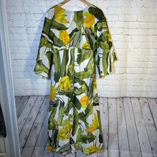 Farm Rio Banana Leaf Print Maxi Dress Green Yellow Open Back Kimono Sleeve