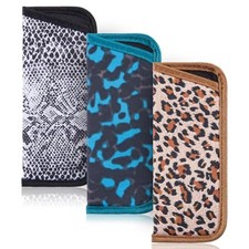 3 Pack Glasses Pouch Small Black Snake, Blue Blotches, Brown Leopard Print