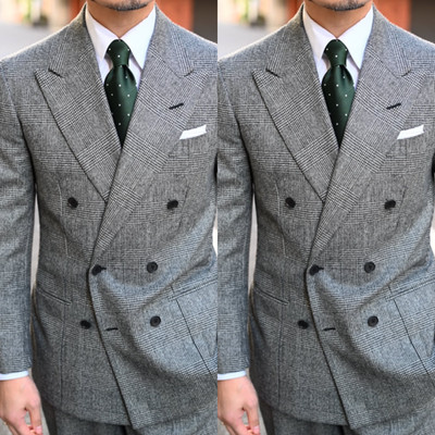 Business Men's Suit Peak Lapel Offical Tuxedo Jacket Houndstooth Workwear 2Pcs