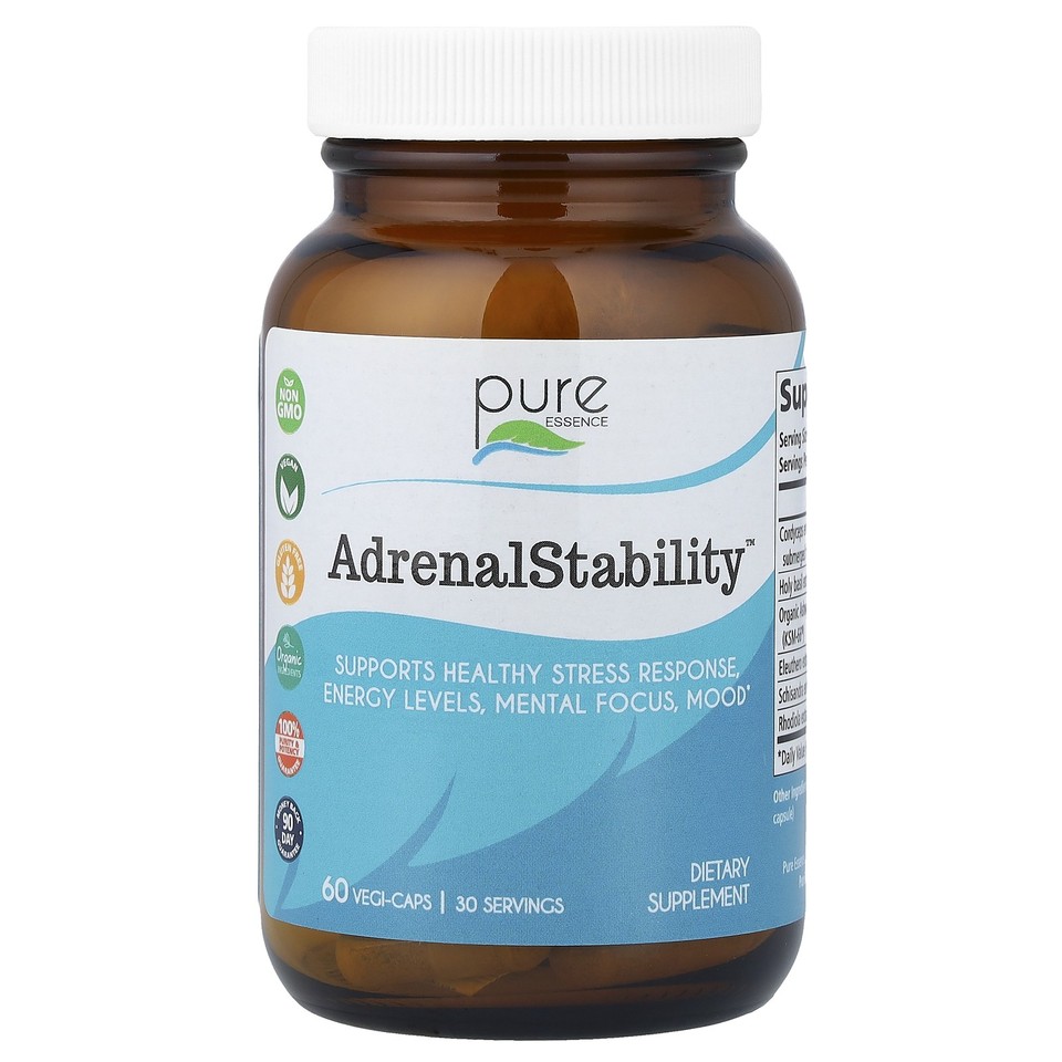 Pure Essence AdrenalEssence 60 Veggie Caps Dairy-Free, Gluten-Free, No