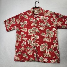 Campia Moda Hawaiian Shirt Mens Large Red Short Sleeve Button Up Palm Tree Camp