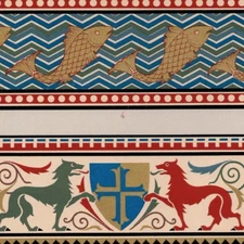 Medieval Heraldic Creature And Border Designs Chromolithograph Audsley 1882