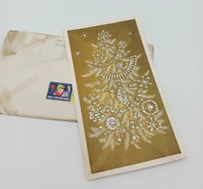 1955 Crystal Tree Norcross Vintage MCM Christmas Greeting Card Gold Silver 1950s