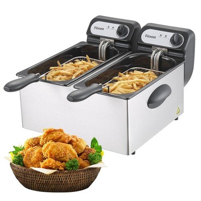Vexon 3000W Electric Deep Fryer w/ 2 Baskets & Lids, 2X3L Stainless Steel Dou...