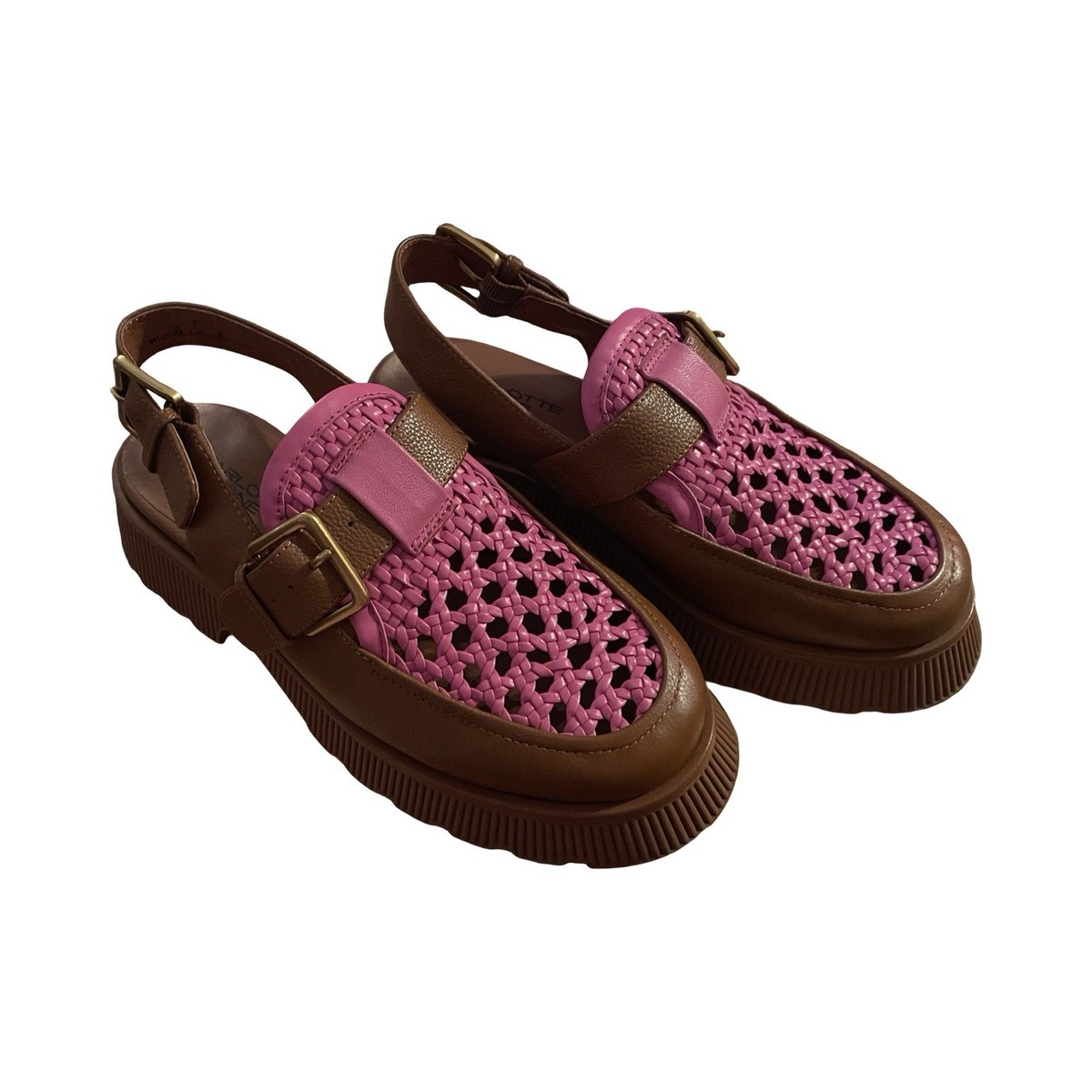 Charlotte Stone Women's Audrey Woven Sling Back Loafers Pink And