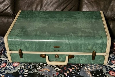 Vintage 1950s Samsonite Suitcase Bermuda Green Marbled 21'' Big Schwayder Luggage
