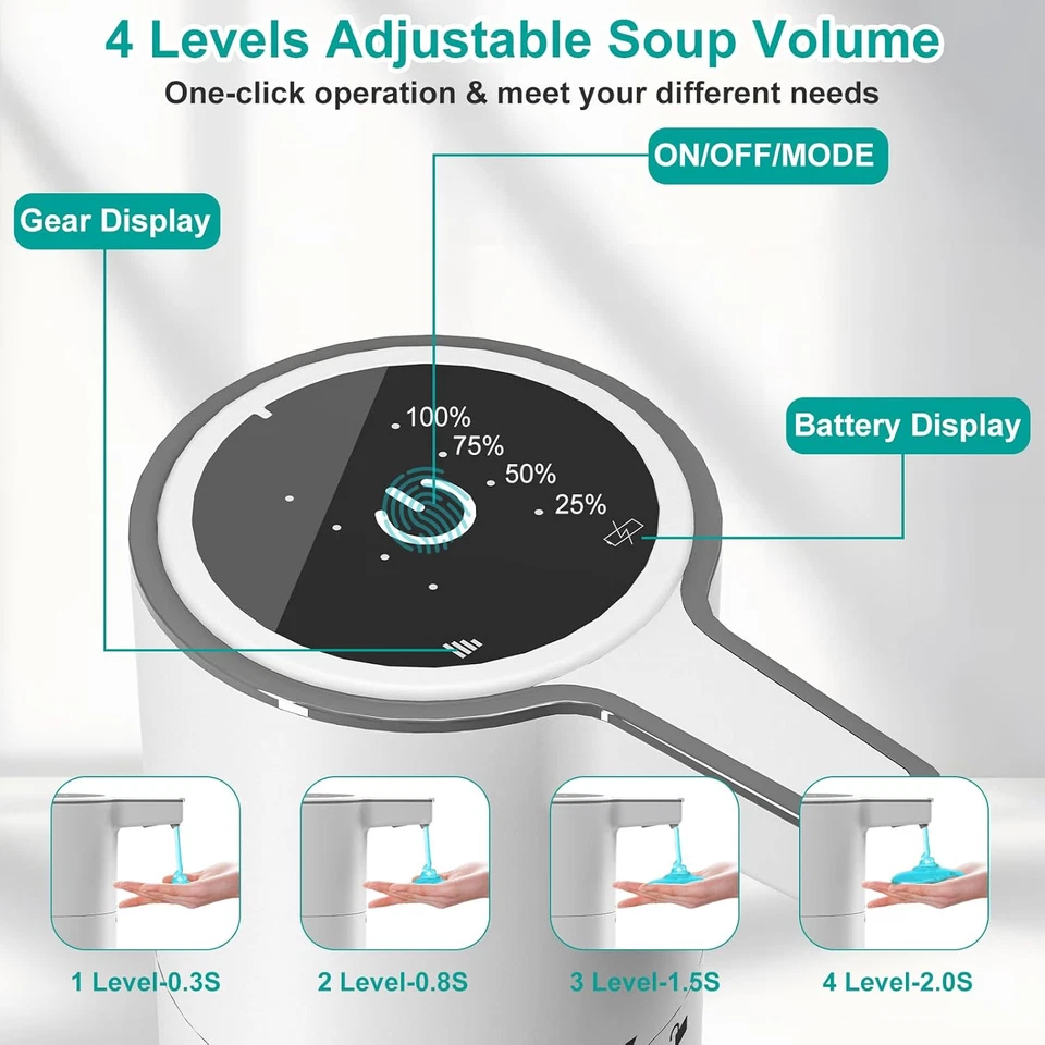Distributeur Savon Automatique 400ML – Rechargeable USB, 4 Vitesses, IPX5 - Photo 2/4
