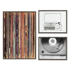 Sylvie Records 33RPM, Victrola Record Player and Vinyl Vibes Framed Canvas Wa...