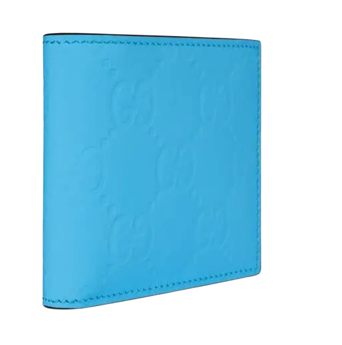 Authentic Men's Gucci Neon Blue GG Logo Rubber Effect Leather