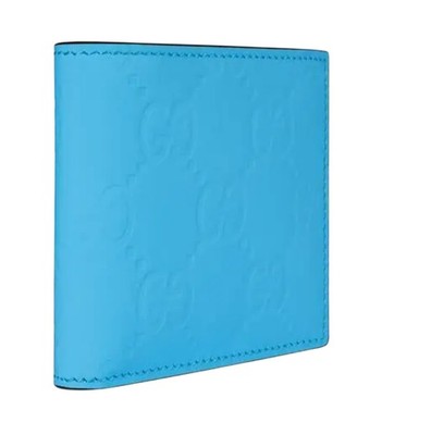 Authentic Men's Gucci Neon Blue GG Logo Rubber Effect Leather