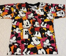 New VTG 80s Mickey & Co Mickey Facial Expressions AOP USA Made 2 Sided Tee Small