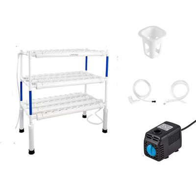3-Layer Hydroponic Growing System Kit W/ 108 Plant Sites, Food-Grade PVC-U Pipes