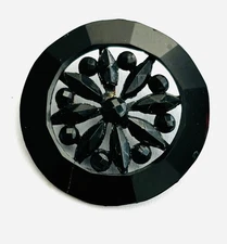 Medium Antique Black Glass Medium  PASSEMENTERIE Pierced BUTTON #2712