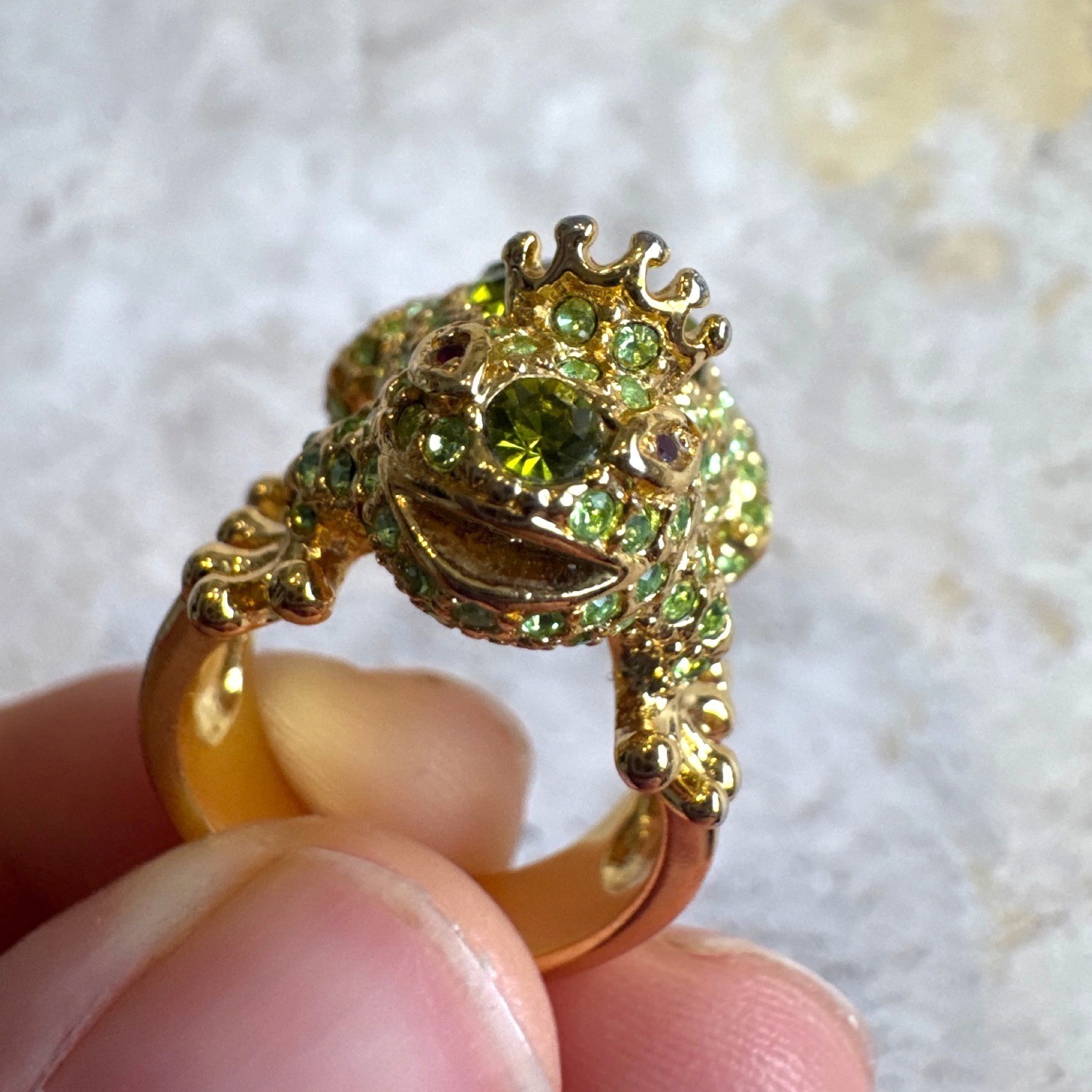 Prince Charming Frog Statement Ring Gold Tone Siz… - image 9