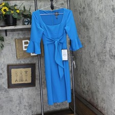 adrianna Papell Womens Bell Sleeve Tie Front Dress Deep Cerulean Blue 6