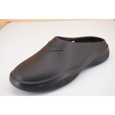 Prada Mellow Logo Waterproof Clog Mule Black rubber size 40 10 New $575