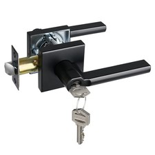 1 PCS Matte Black Square Keyed Entry Door Lever Lock Reversible Heavy Duty