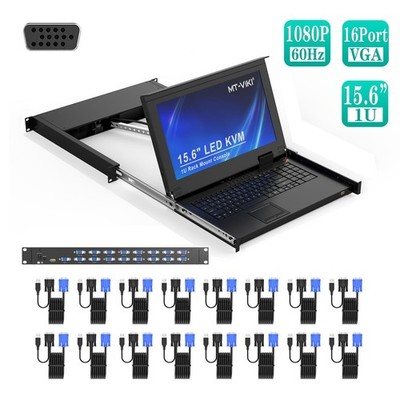 MT-VIKI RackMount KVM 16 Port VGA LCD Console 15.6'' 1U 1080P Cascade Data Cente