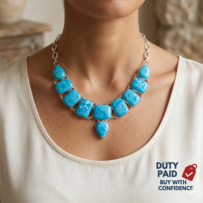 Mix Shape Larimar 925 Silver Ethnic Channel Set Chain Trendy Necklace Jewelry