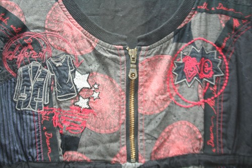 Desigual Abstract Print Patchwork Dress Ruffle Medium Boho Dark Artsy Streetwear - Picture 2 of 13