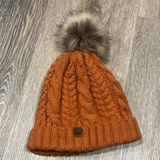 Timberland Autumn Woods Cable Cozy Fleece Lined Pom Beanies Rust Orange
