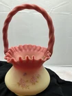 fenton art glass Burmese hand painted Basket Limited edition 316/1250