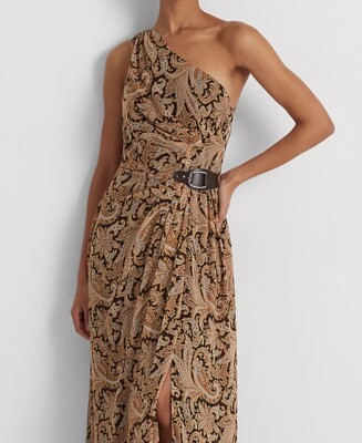 Ralph Lauren Maxi Dress One Shoulder Paisley NWT $265 Sz 10 Multi Color |  eBay