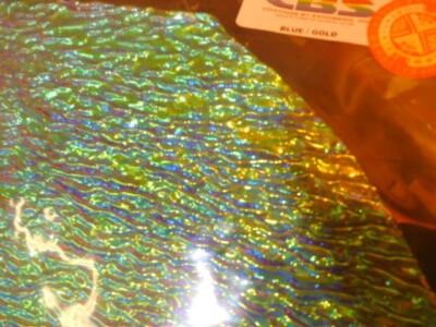 Dichroic Glass:CBS 90COE Blue/Gold on Granite Ripple Textured Clear-  3'' Sq