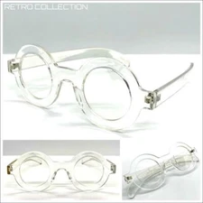 Classic Sophisticated Professor Waldo EYE GLASSES Round Crystal Clear Frame Lens