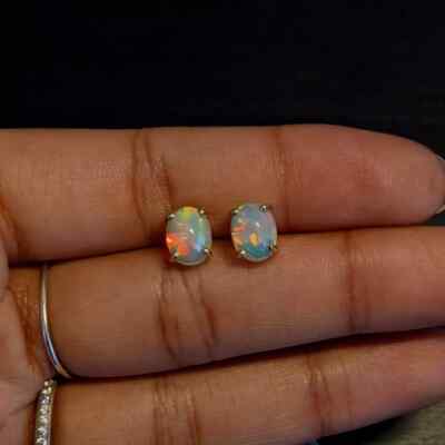 100% Original Feuer Opal Oval Edelstein 925 Sterlingsilber Damen Ohrstecker