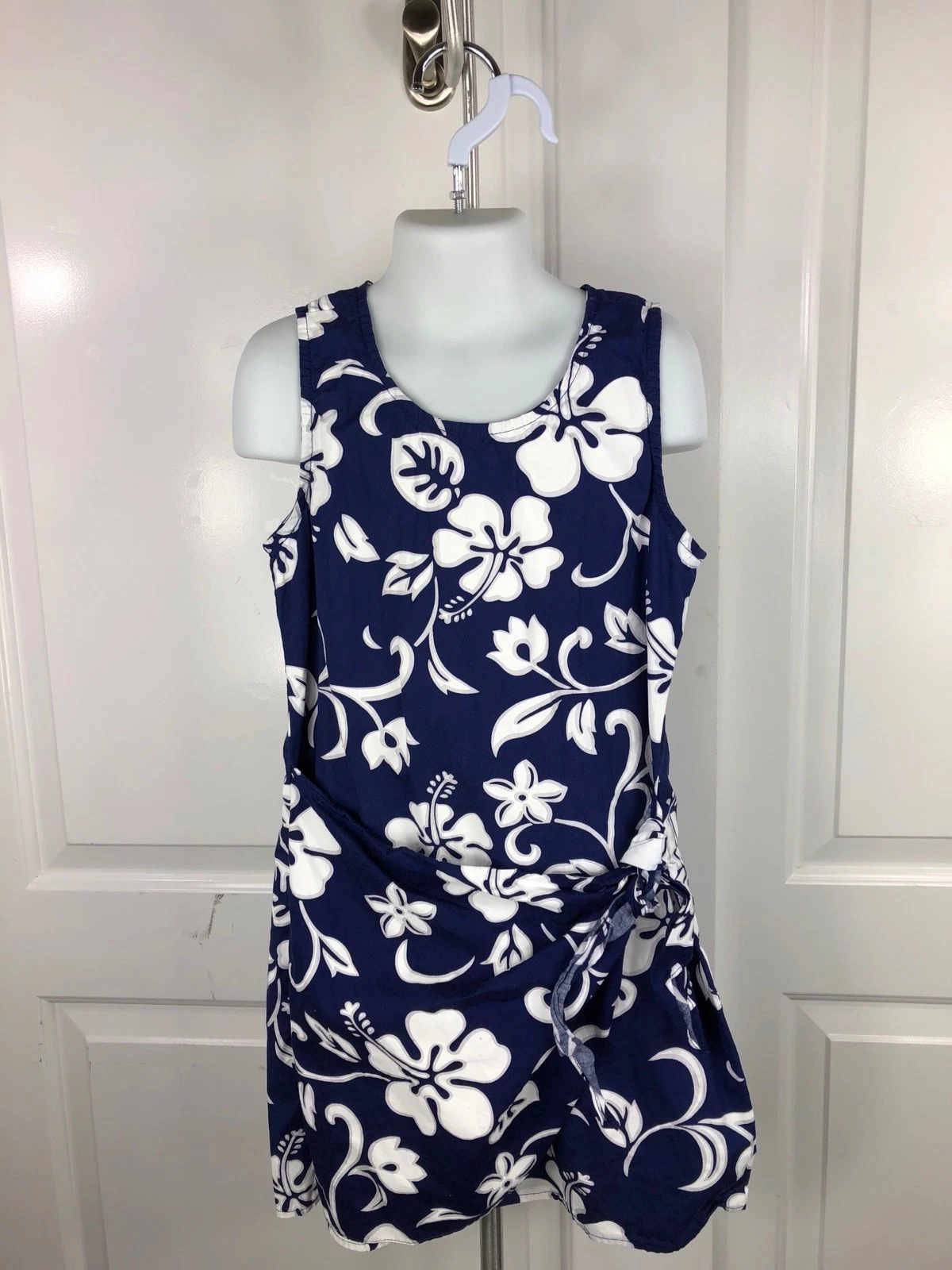 RJC Hawaiian Dress. Kids Size 10. 100% Cotton. Navy & White. Wrap Tie Dress.