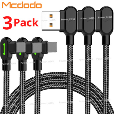3 Pack Mcdodo 90 Degree Elbow USB Cable Fast Charger Cord For iPhone 14 13 12 11