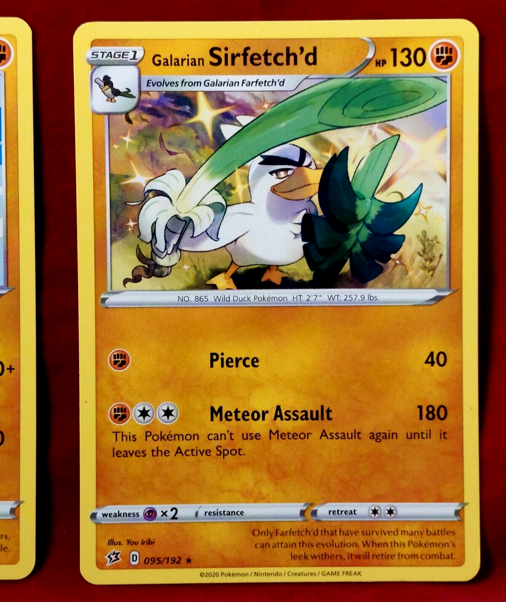 pokemon card sirfetch'd GALARIAN SIRFETCH'D Reg Rare + FARFETCH'D POKéMON 2020 Rebel Clash Card#  95&94