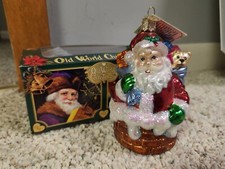 Vintage Old World Christmas Glass Santa W/ Chimney Ornament with Box Merck