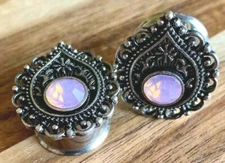 PAIR Opalite Stone Teardrop Tunnels Surgical Steel Plugs Earlet Tear Drop Gauges