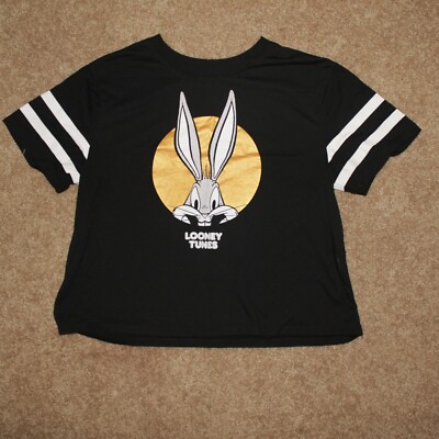 Looney Tunes Shirt Women's Large Black Bugs Bunny Jersey