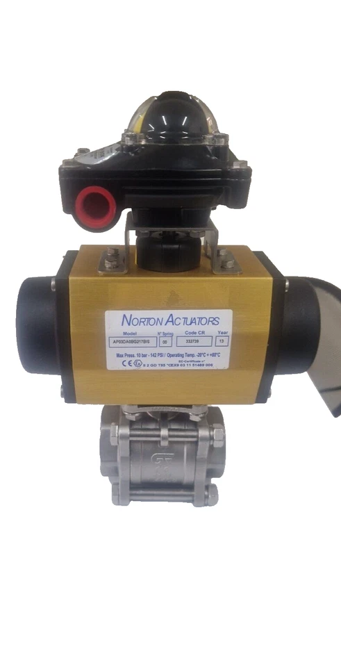 1.1/2 BSP STAINLESS STEEL,PNEUMATIC ACTUATED DOUBLE ACTING BALL VALVE & POSITION Foto 4 de 4