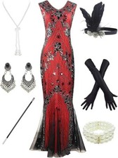 Women 1920S Gatsby Sequin Mermaid Formal Evening Dress with 20s Accessories Cost