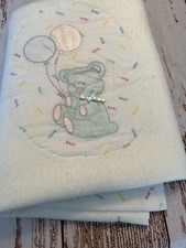 Vintage Quiltex Baby Blanket Teddy Bear W/ Balloons White Acrylic Pastel Colors
