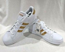 adidas Grand Court K White/Gold Girl's Sneakers - Size 7 NWB FY6465