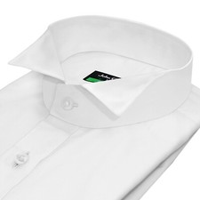 White Cotton Tuxedo Wing Stiff Tip Stand Up Collar Formal Event Mens Dress Shirt