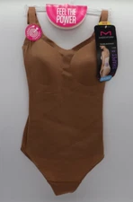 MAIDENFORM Power Players Firm Control BROWN Thong Bodysuit Women's Size Medium