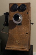 Antique Oak Wall Mount Crank Telephone Kellogg Early 1900’s Art Deco