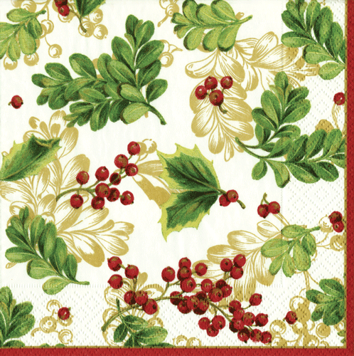 4 x COCKTAIL Napkin/3Ply/25cm/Decoupage/Christmas/Holly/Winter Berries